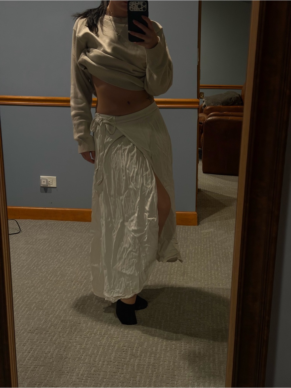 Vintage Ivory Wrap Maxi Skirt with Side Slit